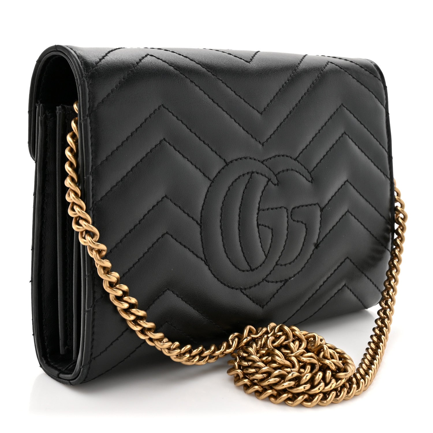 Gucci Calfskin Matelasse GG Marmont Chain Wallet Black 2 of 20