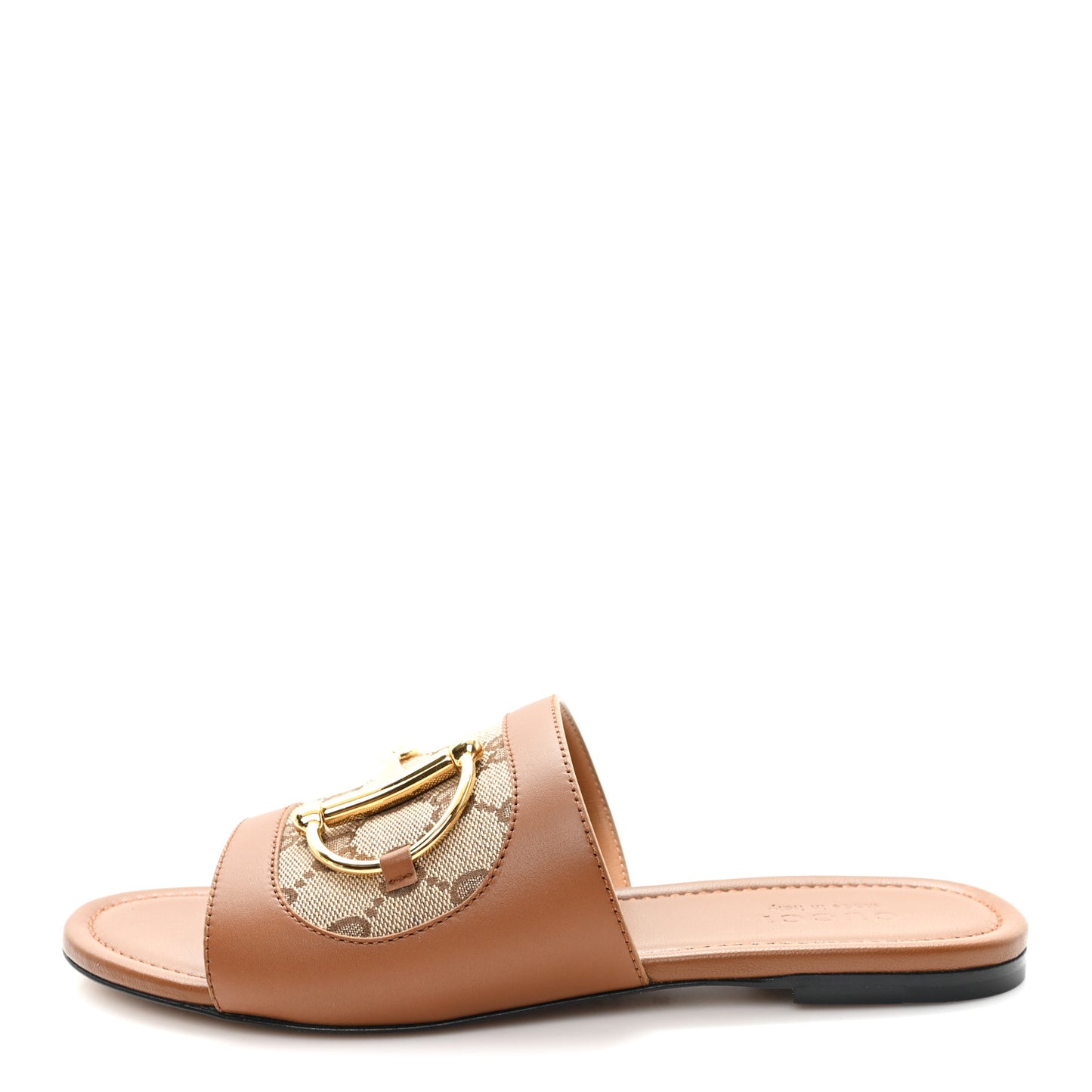 Calfskin Monogram Horsebit Womens Slide Sandals 39 Beige Ebony Sundial