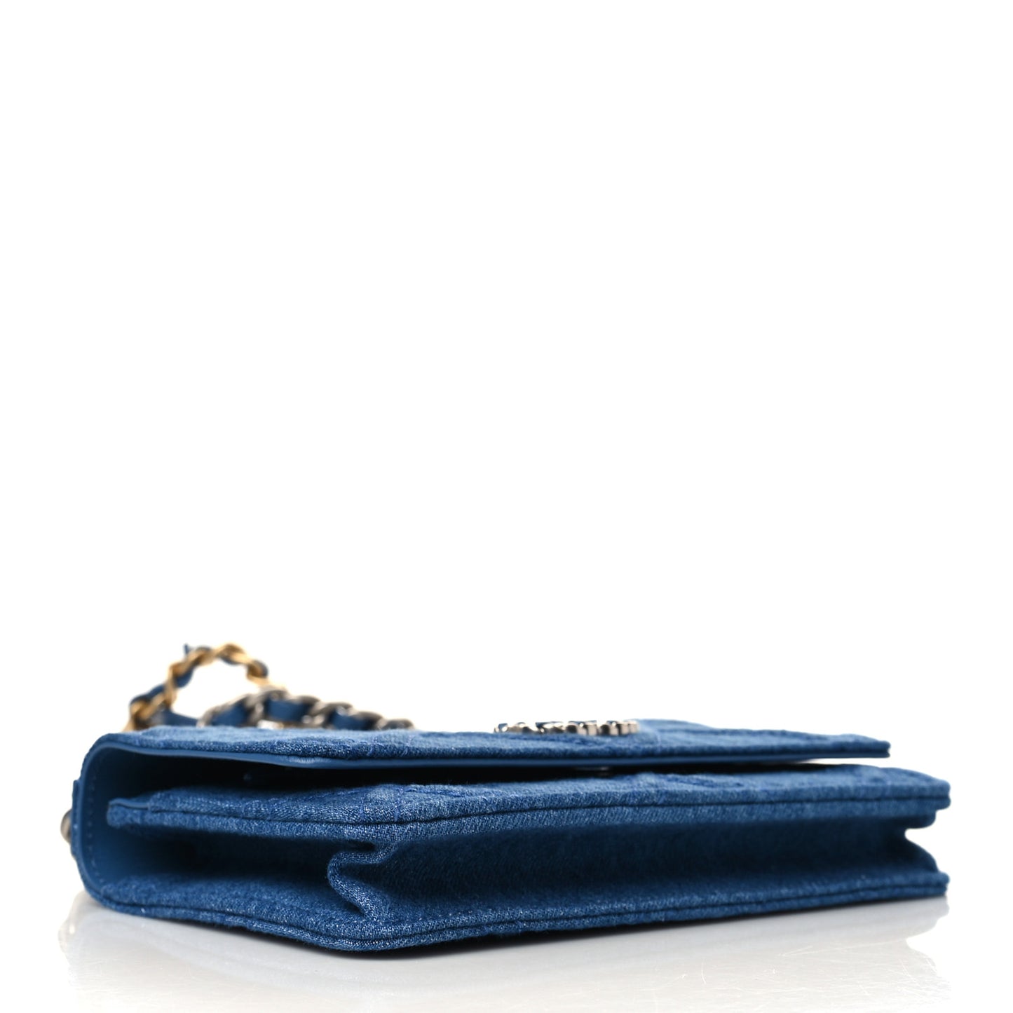Denim Quilted Chanel 19 Wallet On Chain WOC Blue