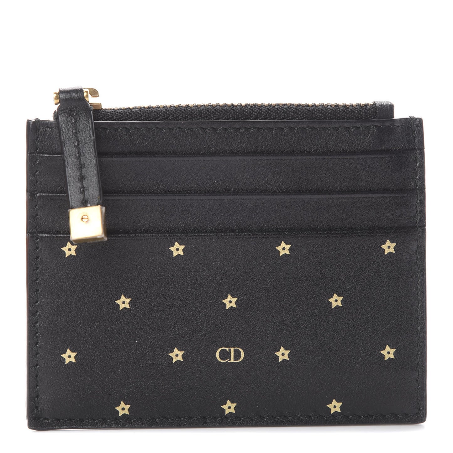 Calfskin Star Zipped Card Holder Black
