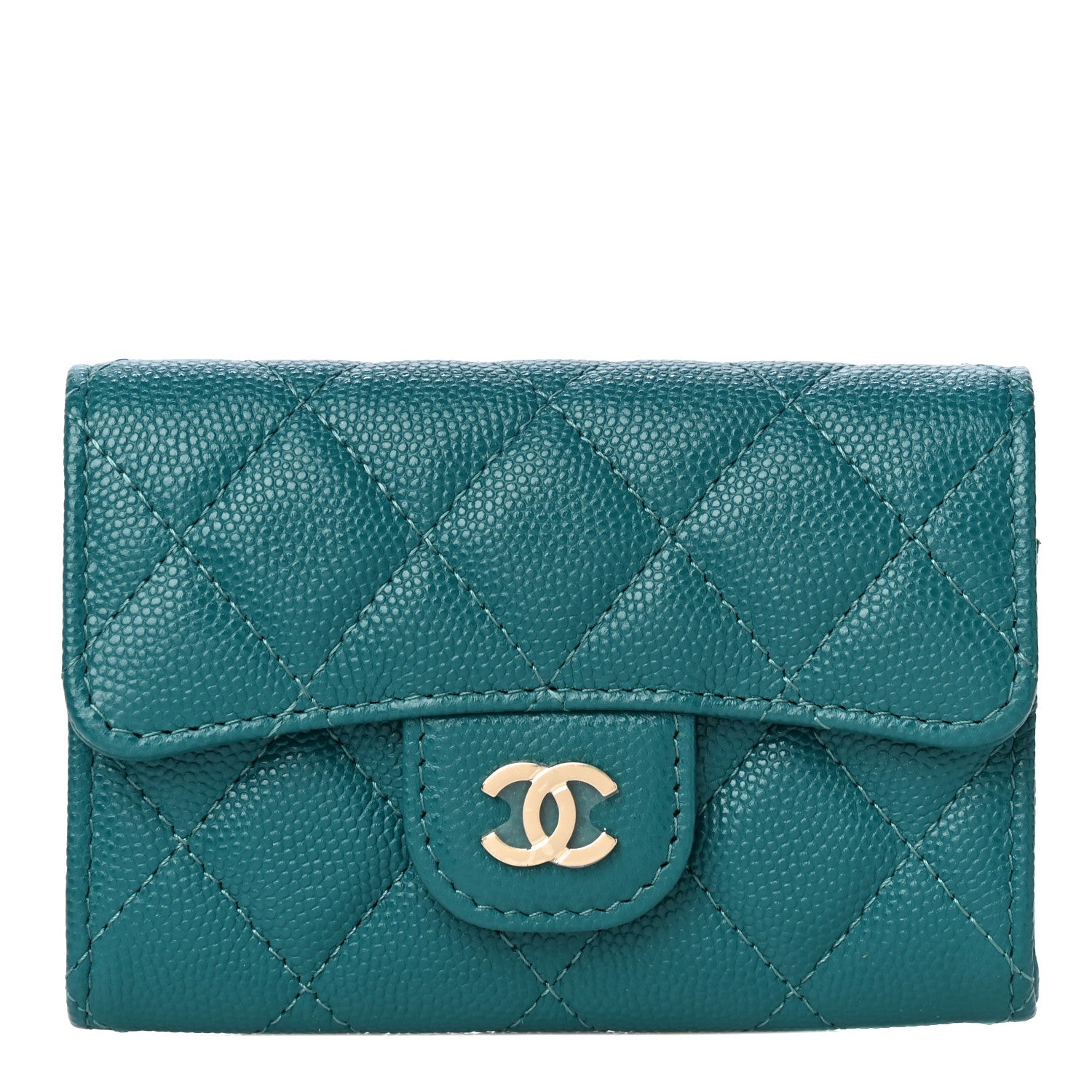 Chanel Caviar Quilted Flap Card Holder Wallet Turquoise 1 of 11