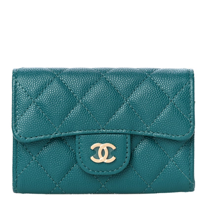Chanel Caviar Quilted Flap Card Holder Wallet Turquoise 1 of 11