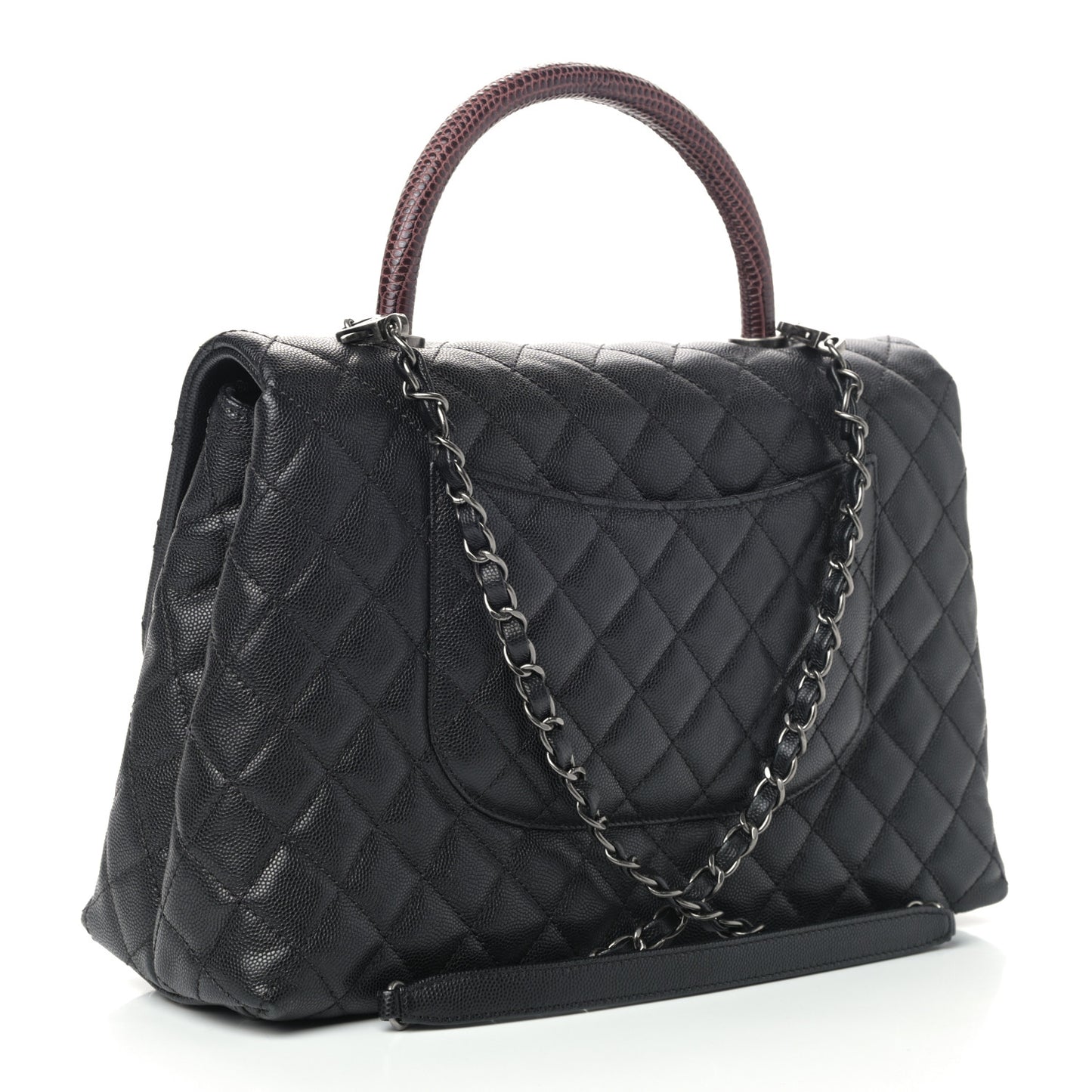 Caviar Lizard Quilted Medium Coco Handle Flap Black