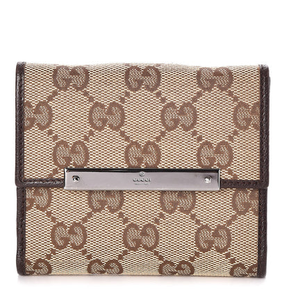 Gucci Monogram Textured Calfskin Metal Bar French Flap Wallet Beige Ebony Cocoa 1 of 8