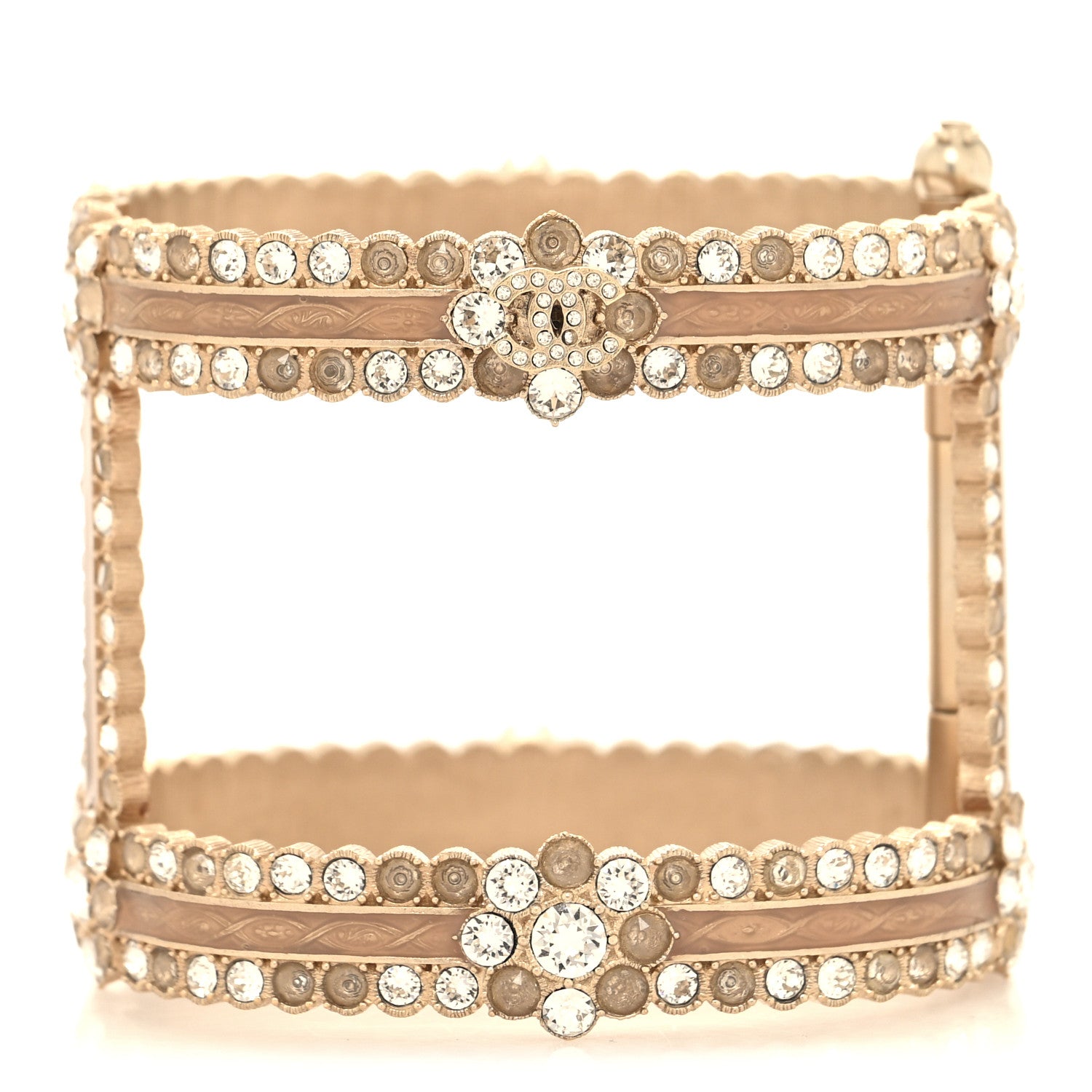 Chanel Crystal Enamel CC Paris Salzburg Hinged Cuff Bracelet Gold 1 of 5