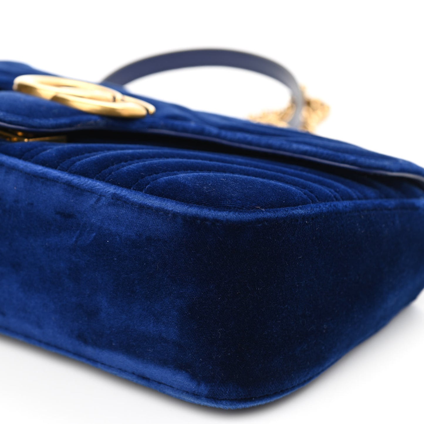 Velvet Matelasse Small GG Marmont Shoulder Bag Cobalt Blue