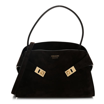 Salvatore Ferragamo Suede Medium Hug Soft Shoulder Bag Testa Di Moro 1 of 9