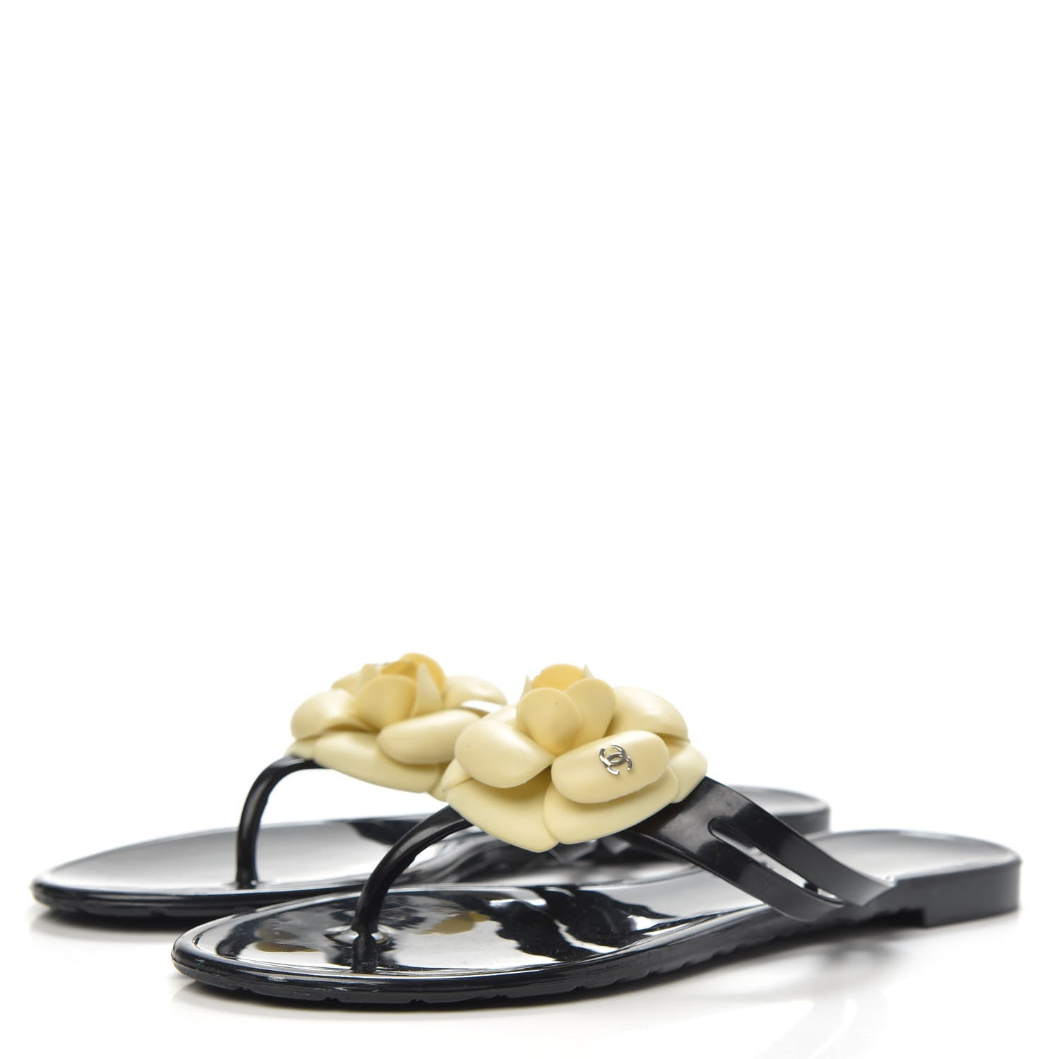 Chanel Jelly Camellia Thong Sandals 40 Black Ivory 3 of 7