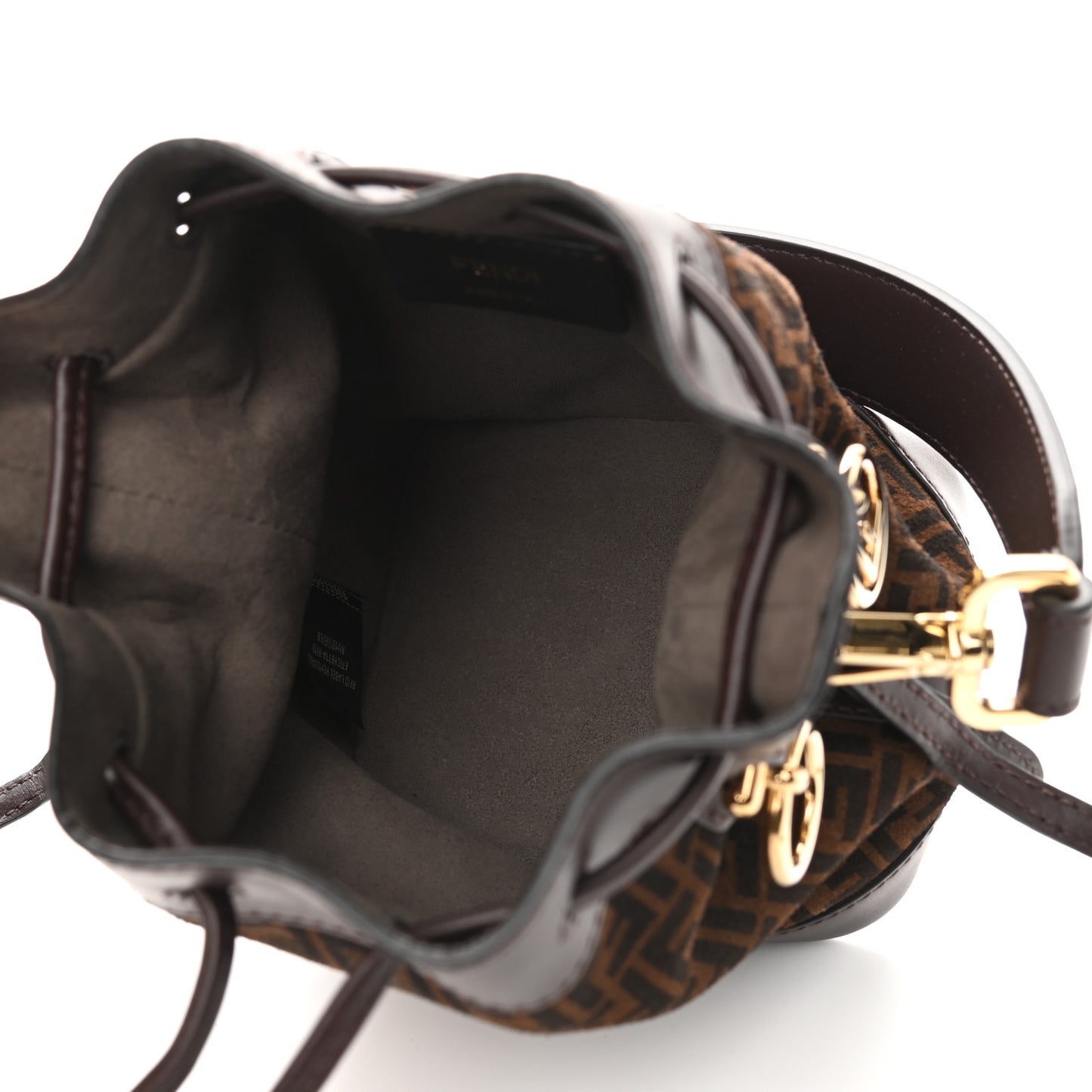 Suede Vitello King F is Fendi Micro FF Mini Mon Tresor Bucket Bag Sigaro Marrone Ebano
