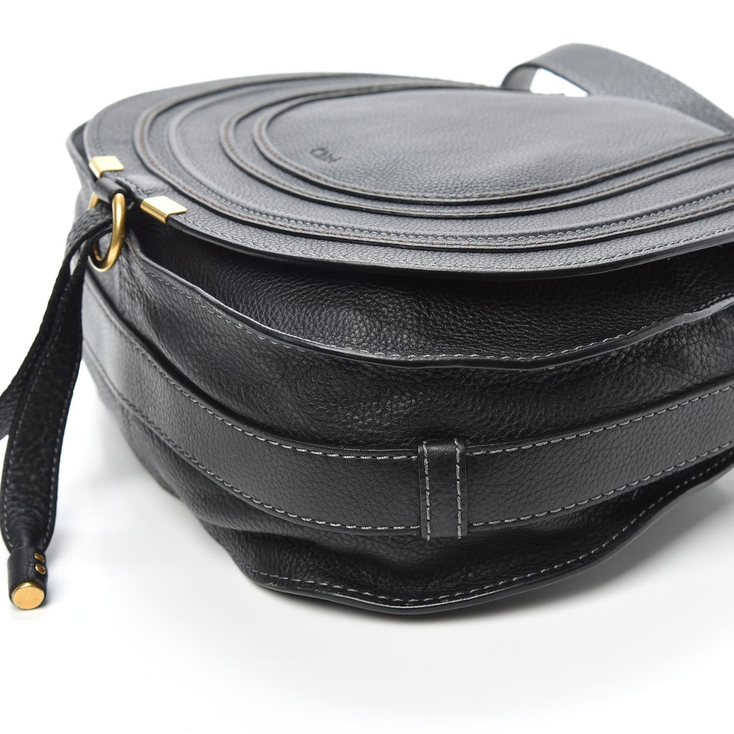 Calfskin Medium Marcie Round Crossbody Bag Black