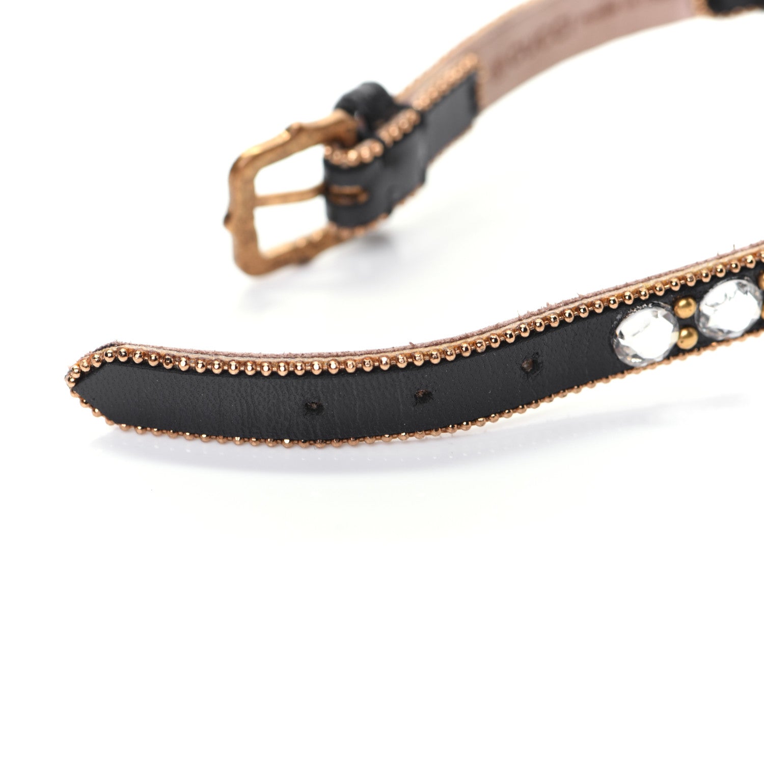 Gucci Metal Calfskin Crystal Double G Bracelet Black 9 of 10