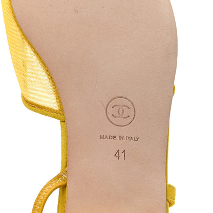 Chanel Mesh Suede Kidskin Cap Toe CC Slingback Flat 41 Yellow 6 of 7