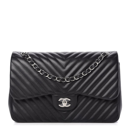 Chanel Lambskin Chevron Quilted Jumbo Double Flap Black 1 of 10