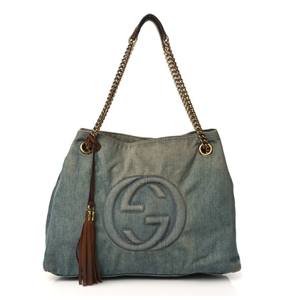 Gucci Denim Medium Soho Chain Shoulder Bag Blue 1 of 12