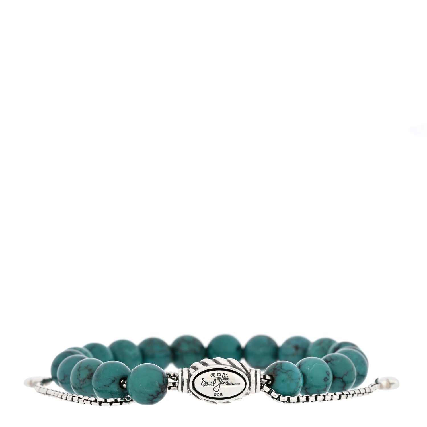 David Yurman DAVID YURMAN Sterling Silver Turquoise 8mm Spiritual Beads Adjustable Bracelet 2 of 3