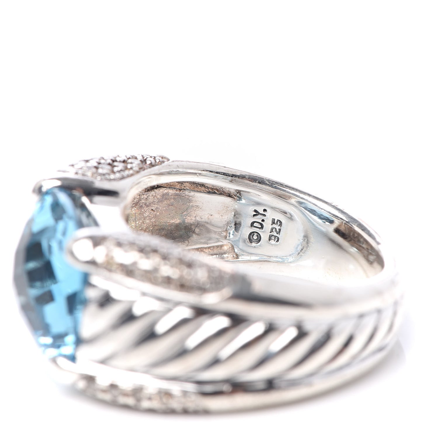 Sterling Silver Diamond Blue Topaz 12mm Cable Cocktail Ring 51 5.75