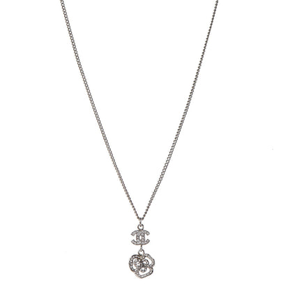 Chanel Swarovski Crystal Camellia CC Necklace Silver 1 of 5