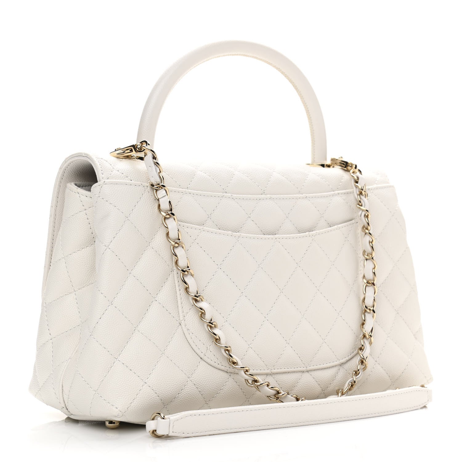 Chanel Caviar Quilted Small Coco Handle Flap White 3 of 11