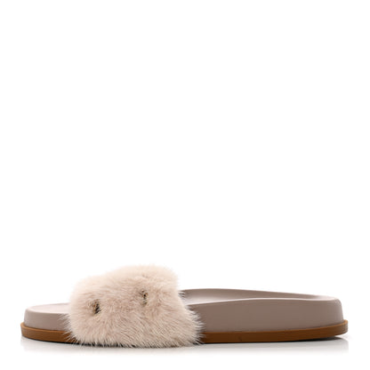Valentino Garavani Mink Fur Rockstud Slide Sandals 36.5 Vapeur 1 of 9