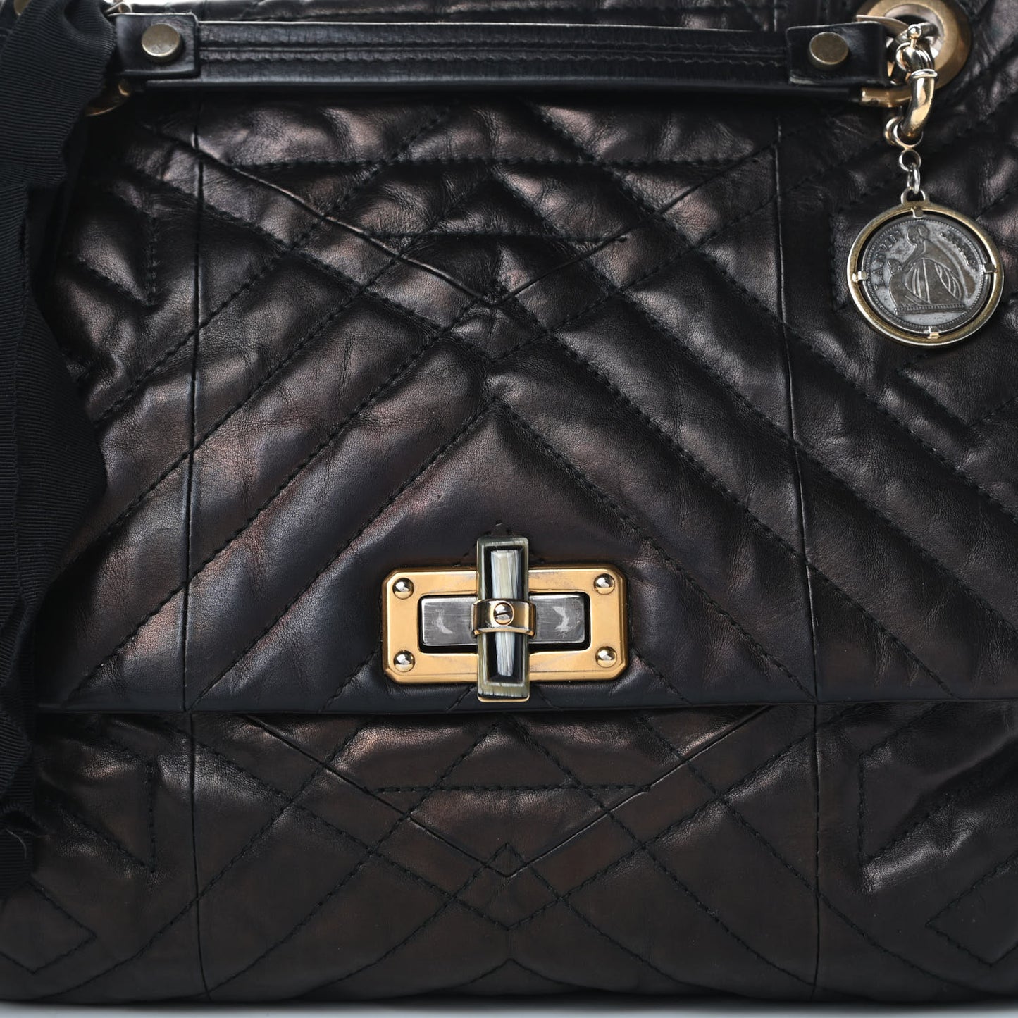 Lambskin Quilted Medium Happy Shoulder Bag Black