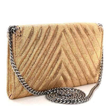 Stella McCartney Metallic Shaggy Deer Chevron Quilted Mini Fold Over Falabella Gold 3 of 9