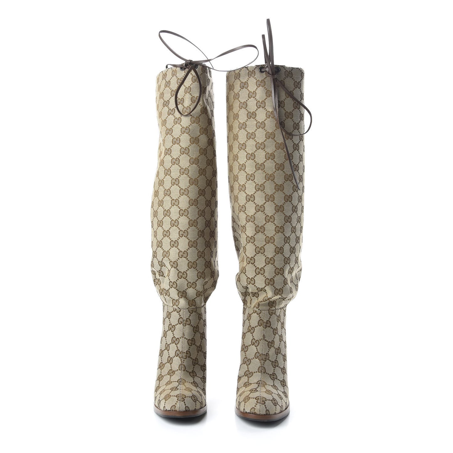 Monogram Malaga Kid Lisa Mid Heel Boots 38 Beige Ebony