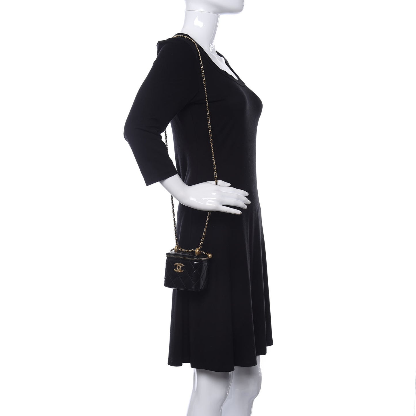 Calfskin Quilted Mini Perfect Fit Vanity Case With Chain Black