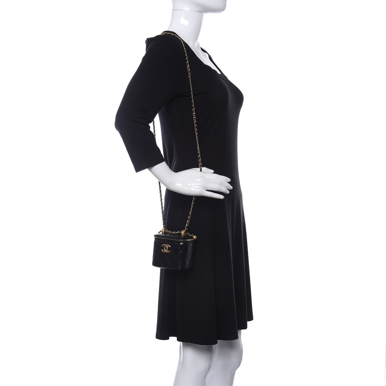 Chanel Calfskin Quilted Mini Perfect Fit Vanity Case With Chain Black 2 of 11