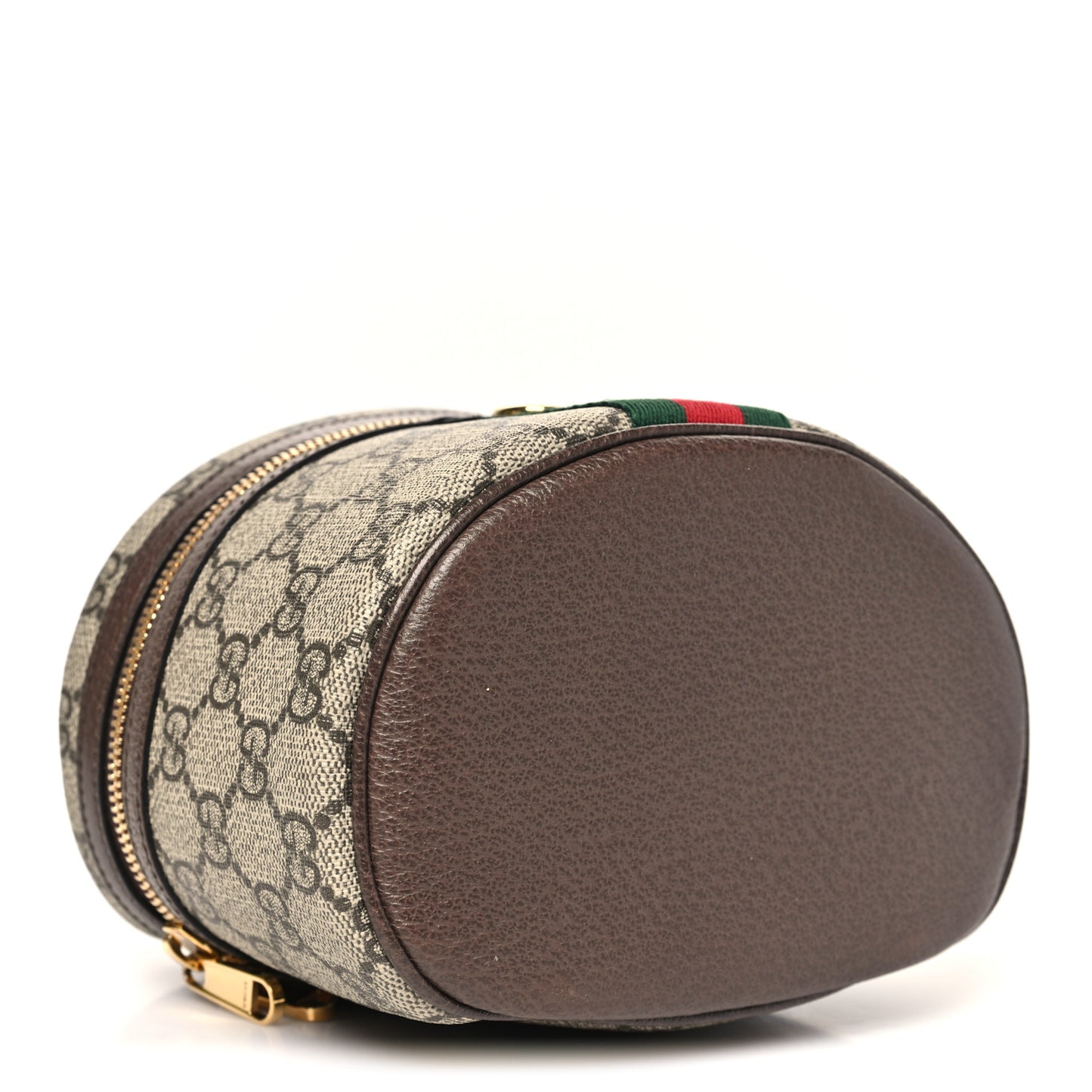 GG Supreme Monogram Textured Calfskin Web Ophidia Vanity Cosmetic Case Beige Ebony New Acero