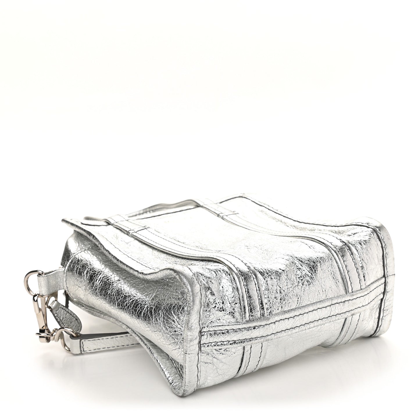 Metallic Calfskin XXS Bazar Shopper Tote Silver Hardware