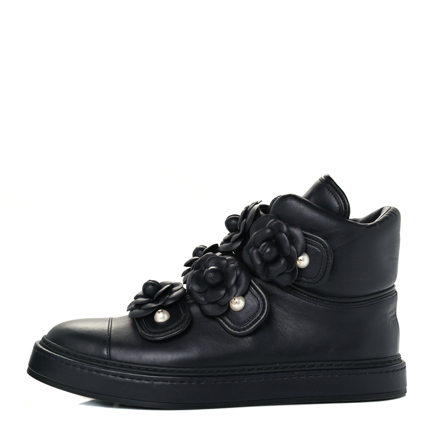 Lambskin Camellia High Top Sneakers 40 Navy