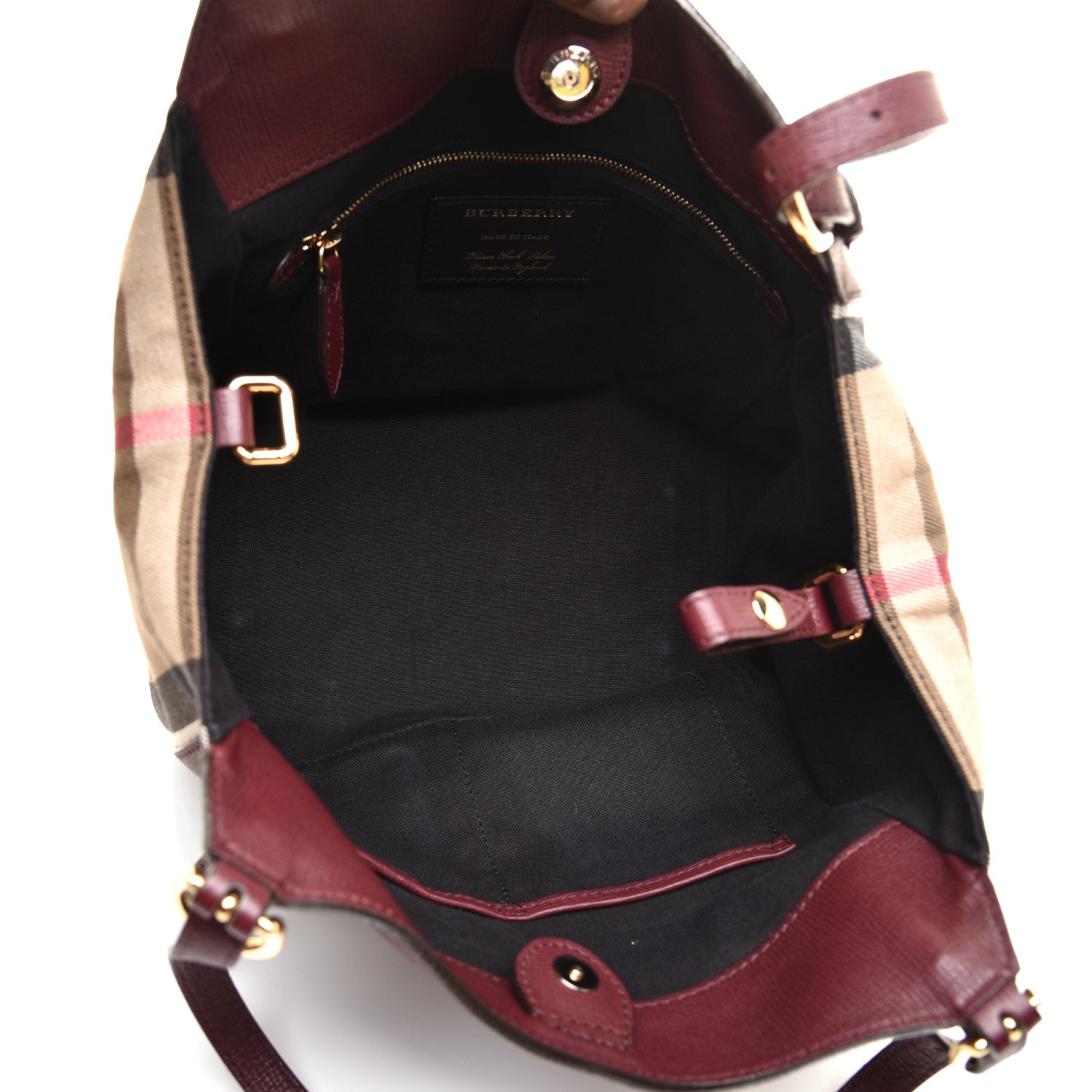 Burberry Grainy Calfskin House Check Small Canterbury Tote Mahogany Red 5 of 8