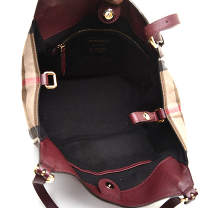 Burberry Grainy Calfskin House Check Small Canterbury Tote Mahogany Red 5 of 8