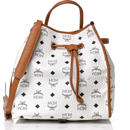 MCM Visetos Drawstring Bucket Bag White 7 of 14
