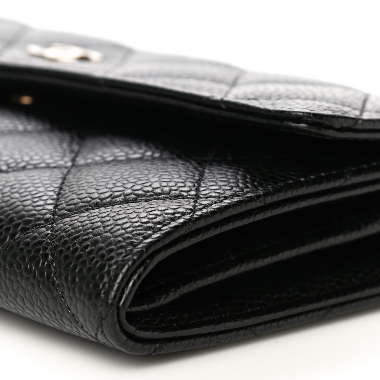 Caviar Quilted Large Gusset Flap Wallet Black