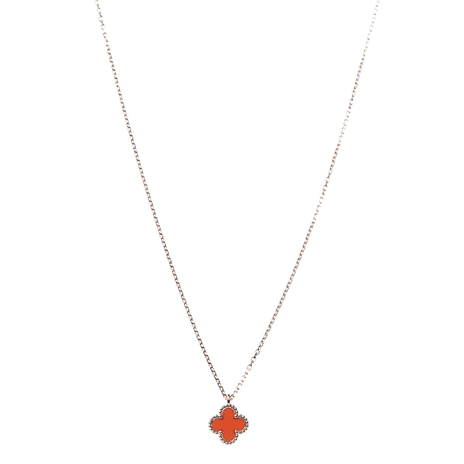 Van Cleef & Arpels 18K Rose Gold Carnelian Sweet Alhambra Pendant Necklace 1 of 8