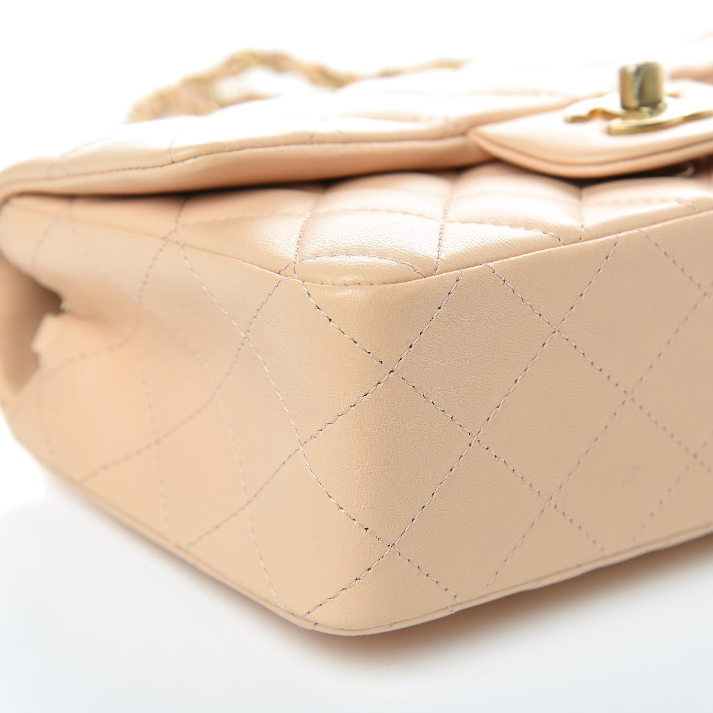 Lambskin Quilted Mini Rectangular Flap Beige