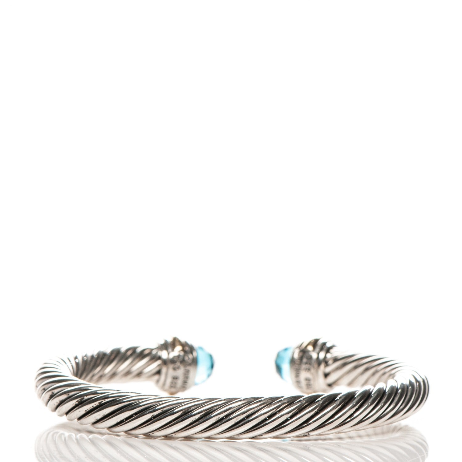 David Yurman Sterling Silver 14K Yellow Gold Blue Topaz 5mm Cable Classics Bracelet 3 of 6