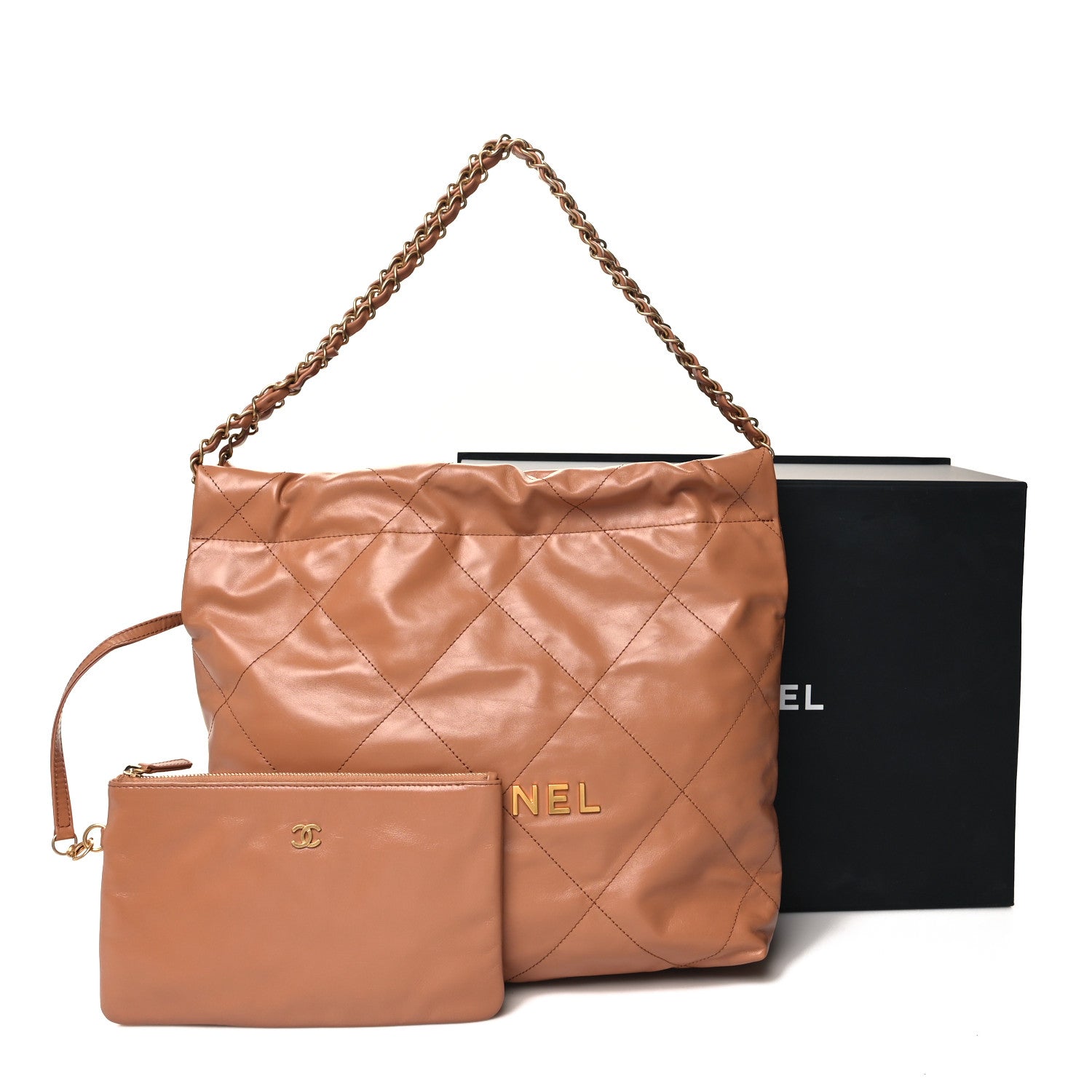 Chanel Shiny Calfskin Quilted Small Chanel 22 Camel 13 of 13