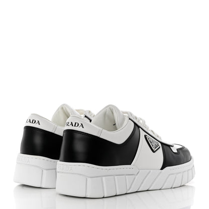 Prada Vitello Rois Metal Triangle Logo Mens Sneakers 10 White Black 4 of 9
