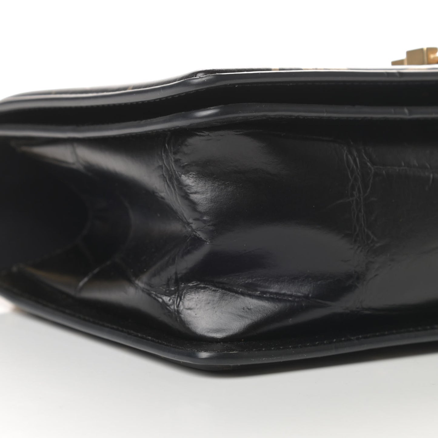 Calfskin Crocodile Embossed Graffiti Cocodile Medium Boy Flap Black