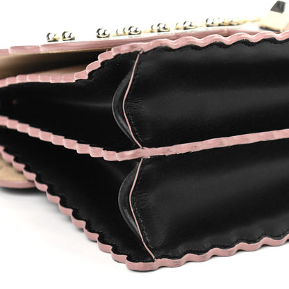 Fendi Vitello Liberty Pearl Bi-Color Flowers and Bow Scalloped Studded Kan I Shoulder Bag Black Soap 8 of 11