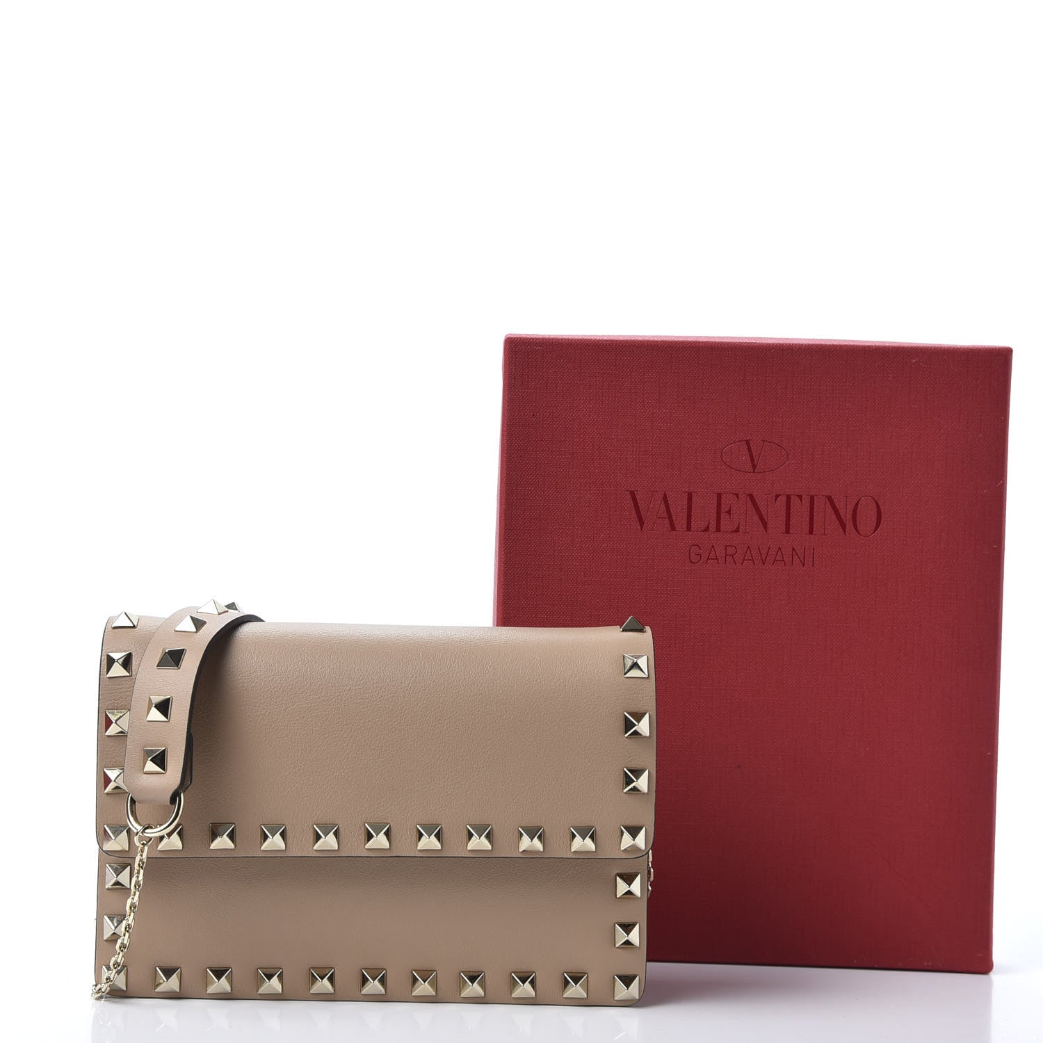 Valentino Garavani Vitello Mini Rockstud Flap Wallet on Chain Camel Rose 10 of 10