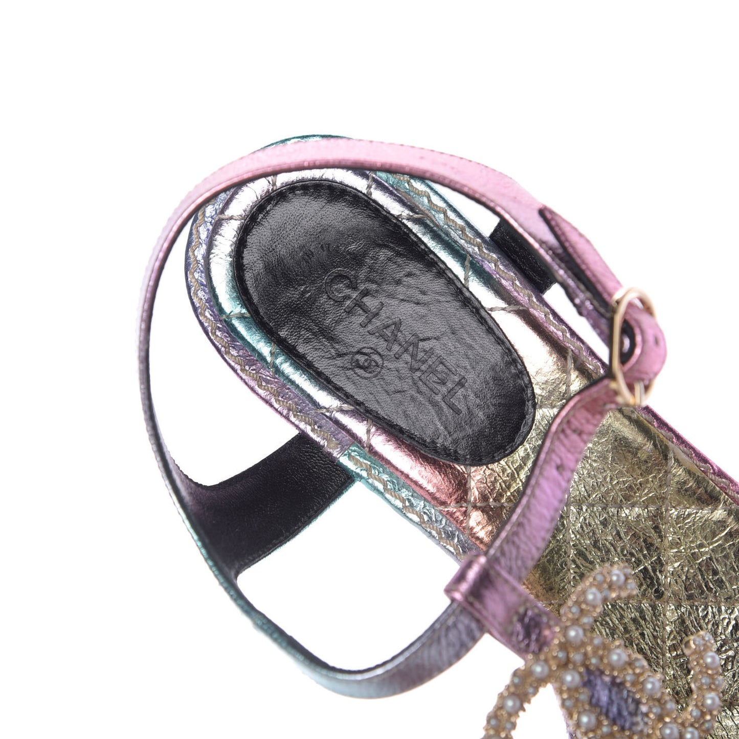 Goatskin Fantasy CC Pearl Thong Sandals 38 Multicolor