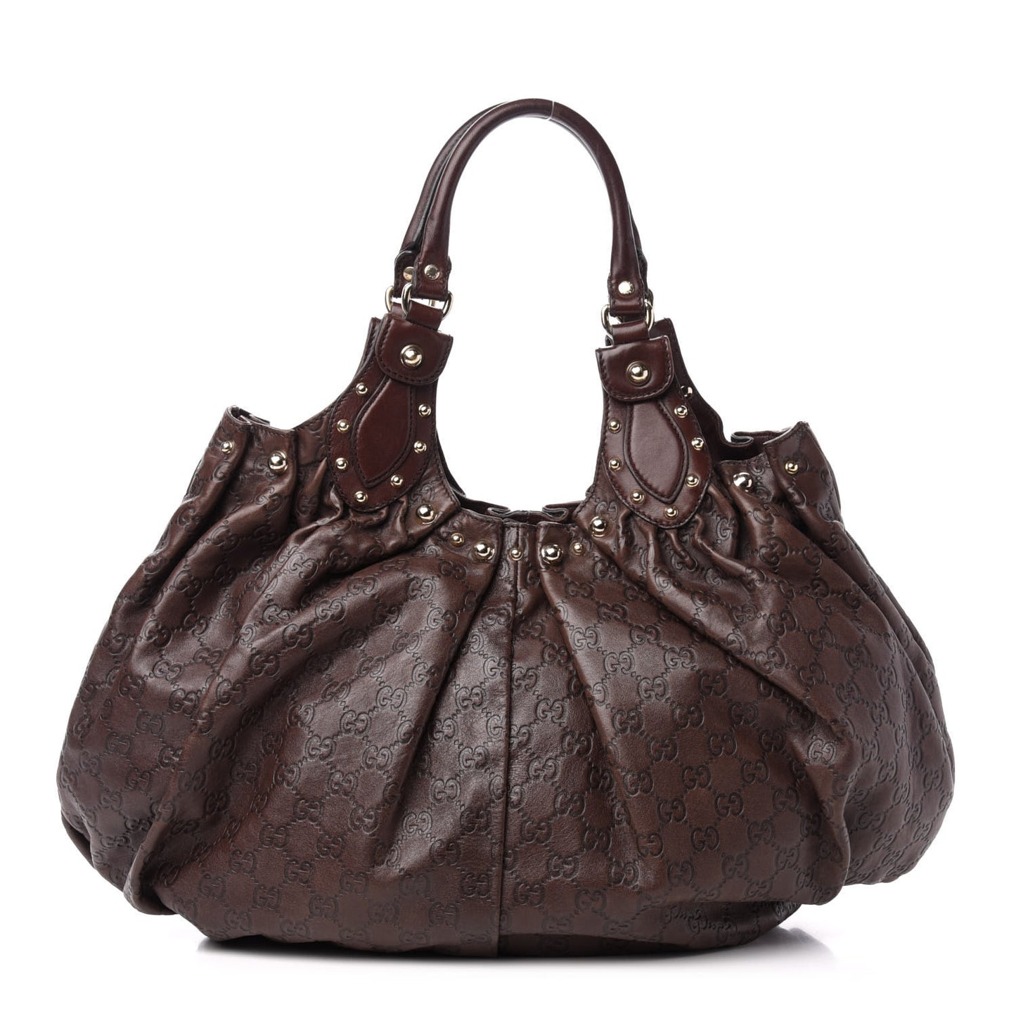 Guccissima Studded Pelham Shoulder Bag Dark Brown