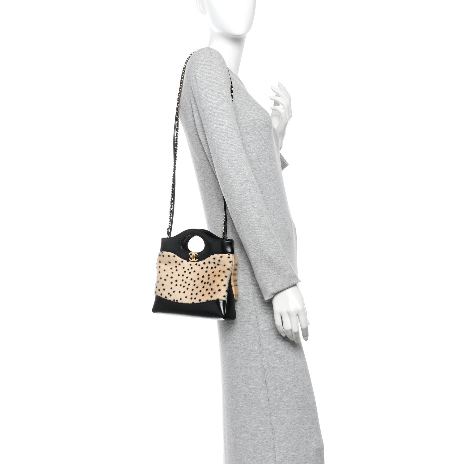 Chanel Shiny Lambskin Pony Hair Cheetah Printed Mini 31 Shopping Bag  Light Beige Black Light Beige Black 3 of 26