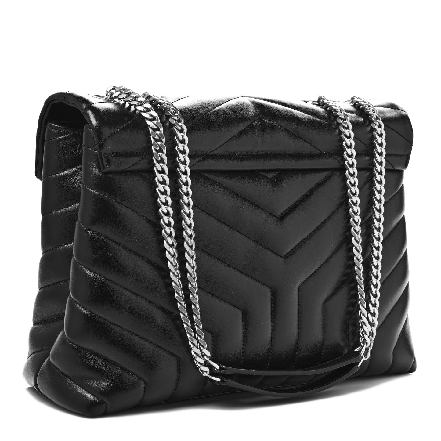 Calfskin Y Quilted Monogram Medium Loulou Chain Satchel Black