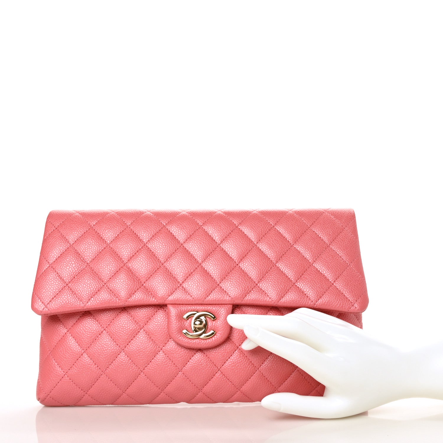 Chanel Caviar Quilted Flap Clutch Pink 2 of 7