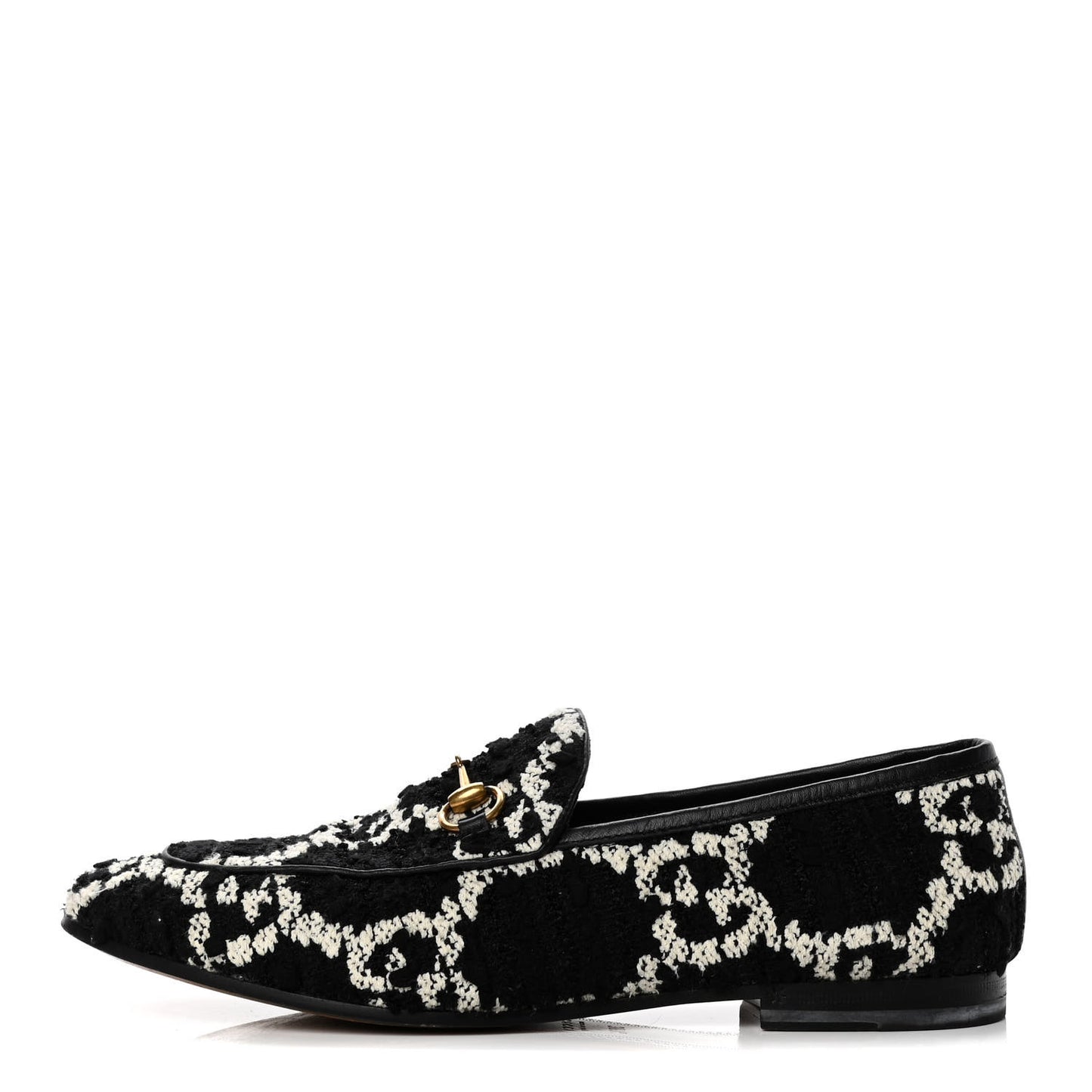 Tweed GG Monogram Horsebit Womens Jordaan Loafers 38.5 Black Natural