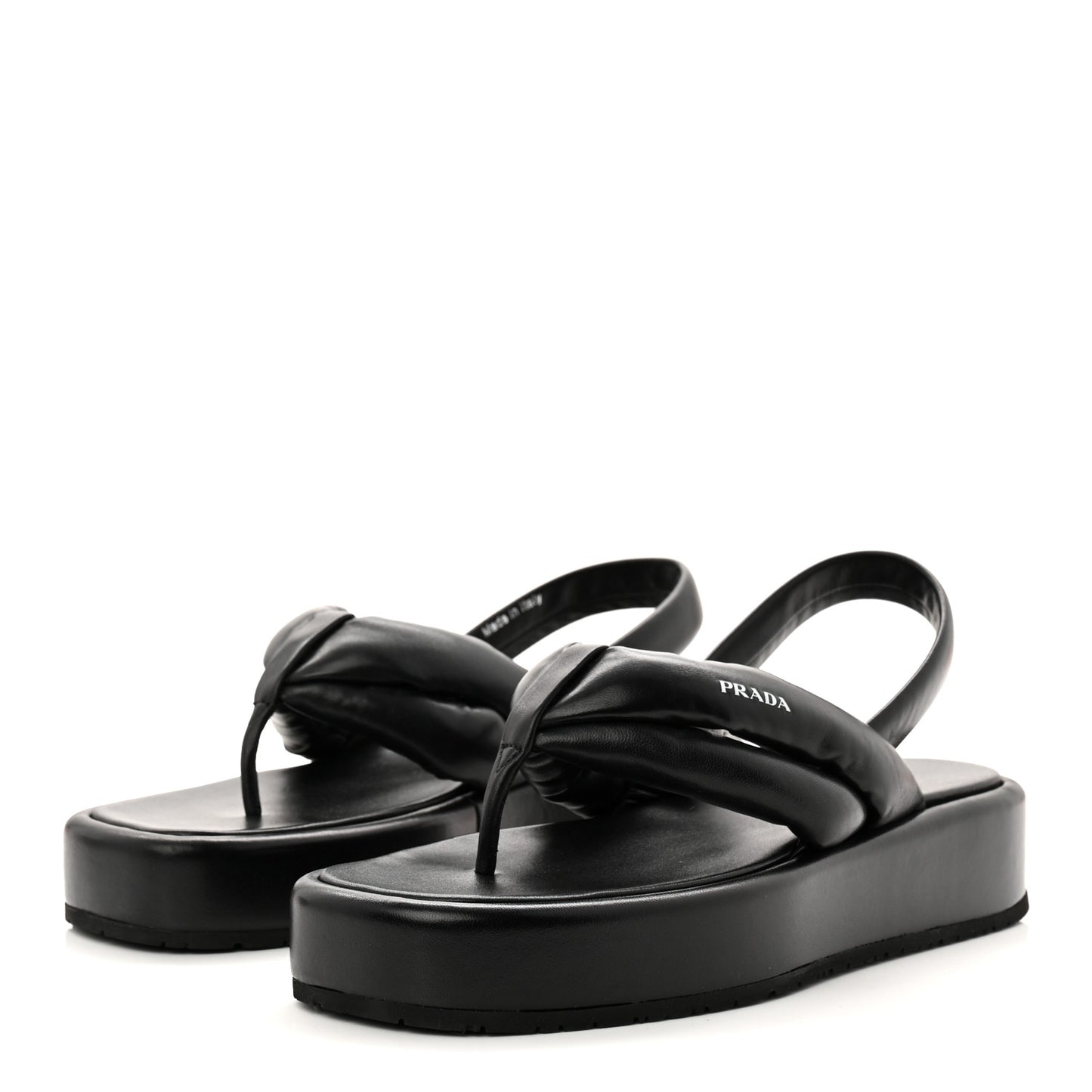 Nappa Soft Padded Platform Slingback Thong Sandals 41 Black